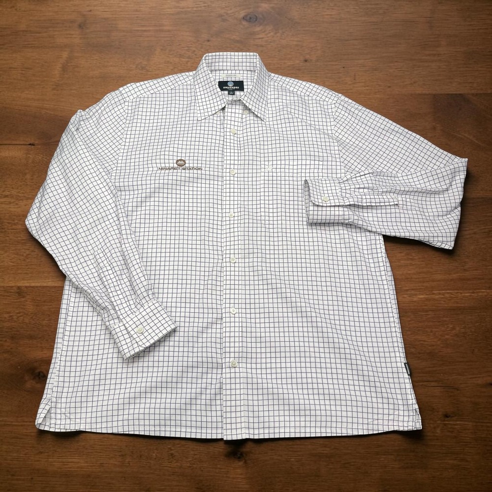 Swanndri Mens (L) White Navy Grid Check Cotton Button Down Shirt Minaret Station